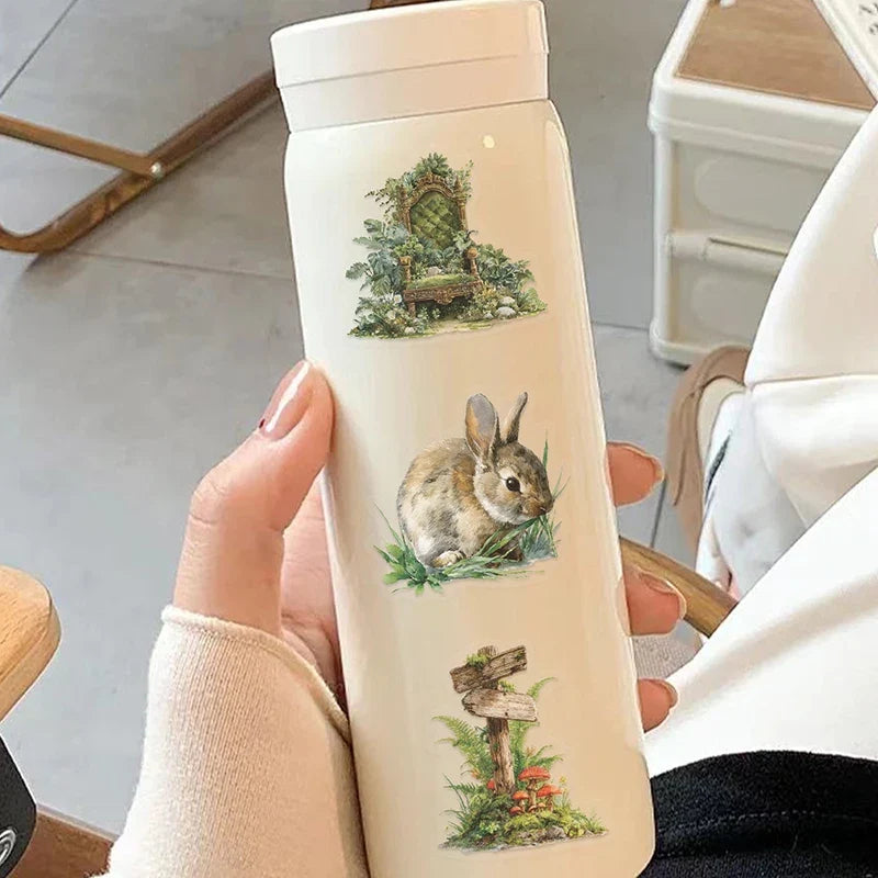 Forest Green Transparent Decorative Stickers – 50pcs Waterproof PET Decorative Sticker Set Qme