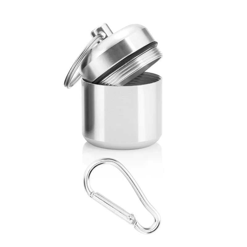 Mini Aluminum Alloy Keychain Canister – Sealed Pocket Storage Can Keychain Storage Canister Qme silver 5pcs