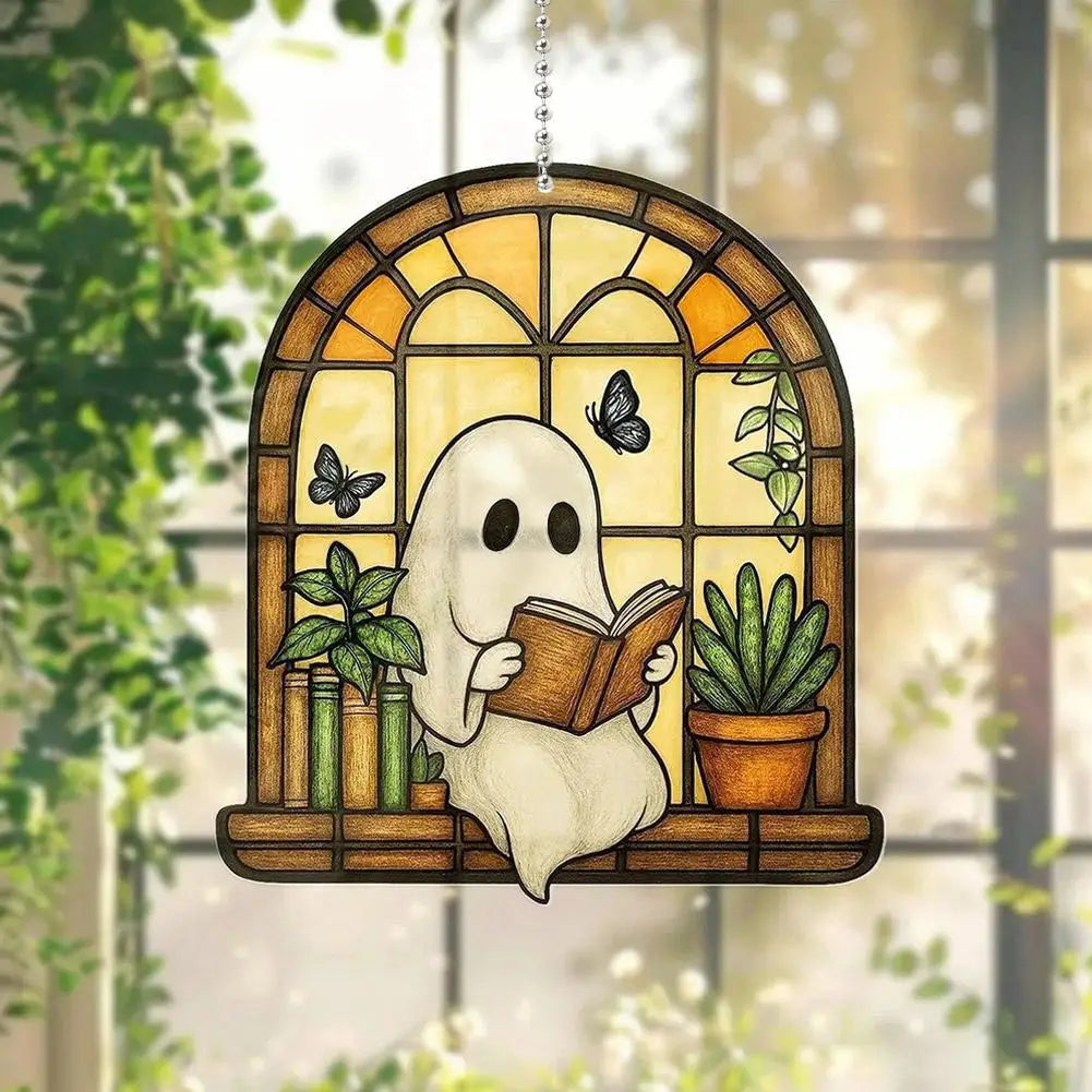 Halloween Ghost Reading Book Acrylic Suncatcher Hanging Decor Halloween Suncatcher Qme