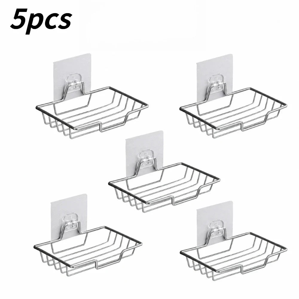 Wall Mounted Self-Adhesive Stainless Steel Soap Dish Holder Soap Dish Holder Qme silvery 5pcs