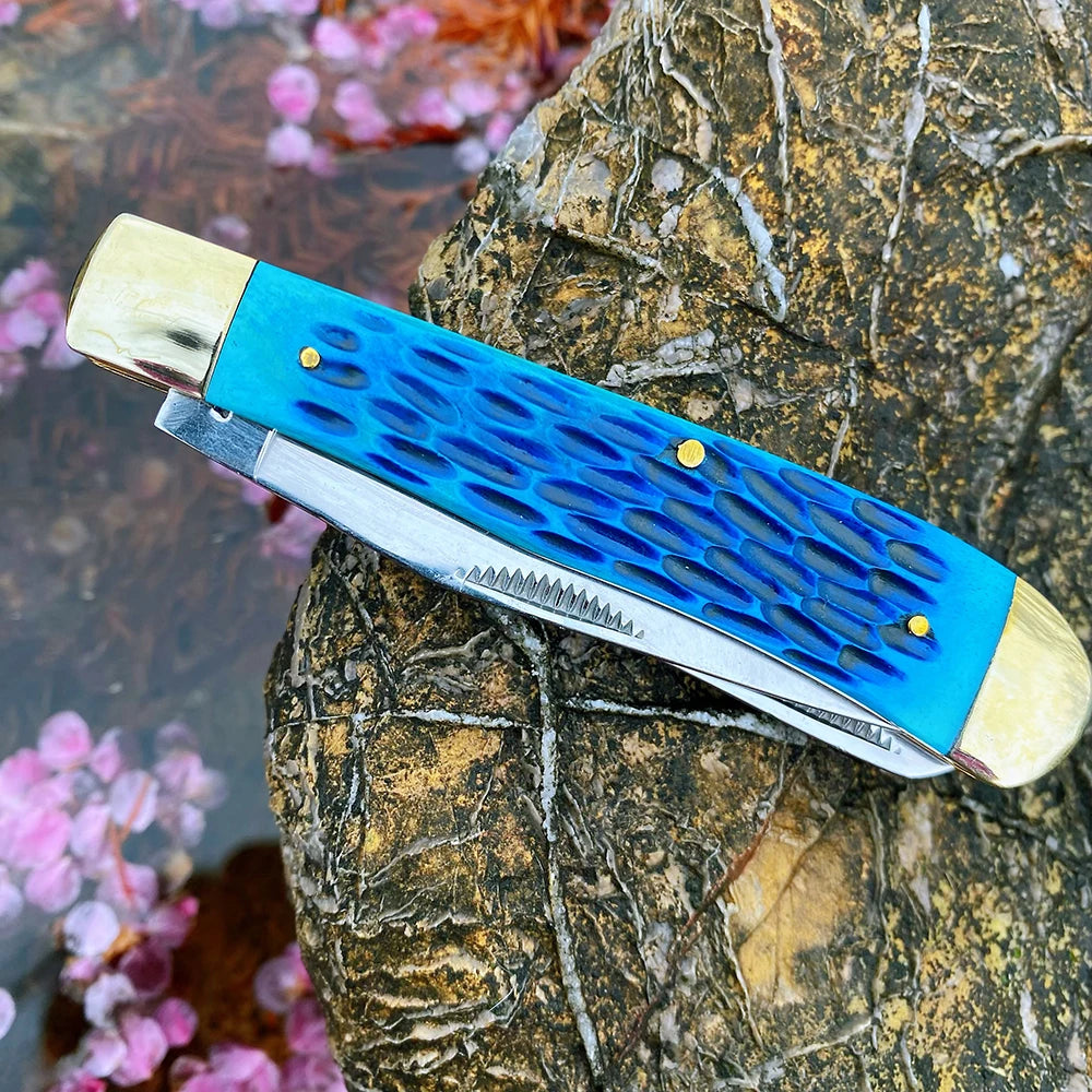 Z.QIAN Trapper Slip Joint Folding Pocket Knife – Bone Handle Folding Pocket Knife Qst Navy Blue