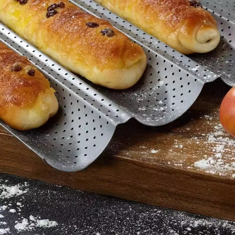 Nonstick Perforated Carbon Steel Baguette Pan – French Bread Mold Baguette Baking Pan Qst
