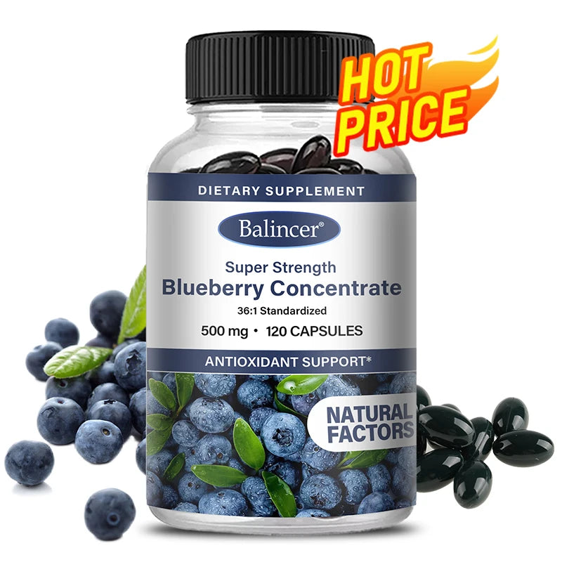 Blueberry Concentrate 500mg Softgels – Vision & Antioxidant Support Dietary Supplement Qst