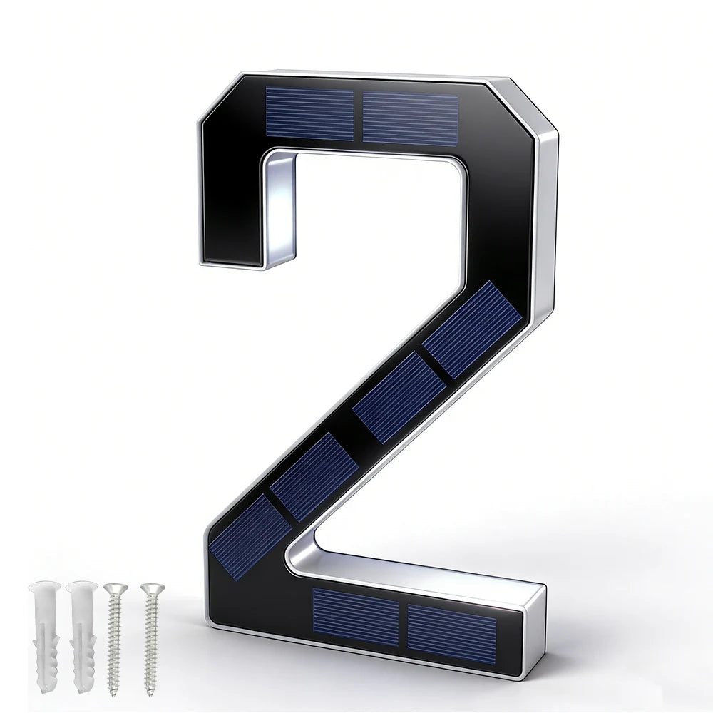 Solar LED House Number Light – Auto Sensor, Waterproof, 17CM Solar Address Light Qst 17CM digit 2 0-5W