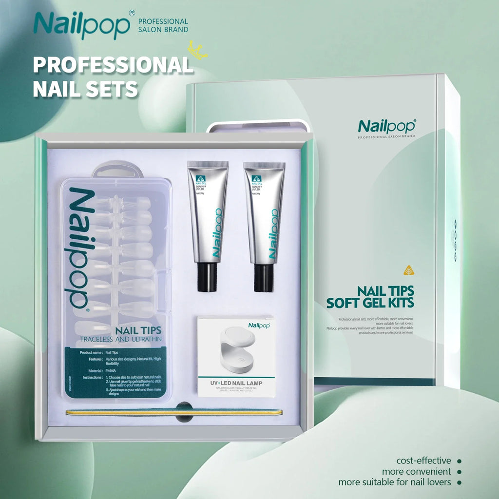 Nailpop DIY Gel Nail Kit – UV LED Lamp, Polish & Tips Set Gel Nail Kit Qme