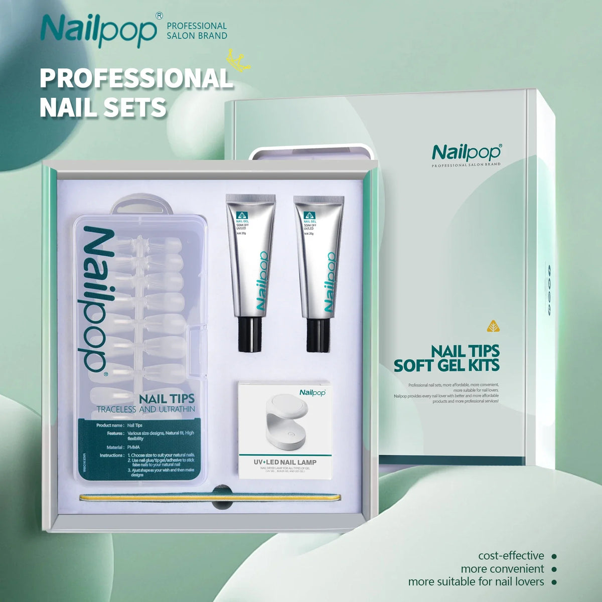 Nailpop DIY Gel Nail Kit – UV LED Lamp, Polish & Tips Set Gel Nail Kit Qme
