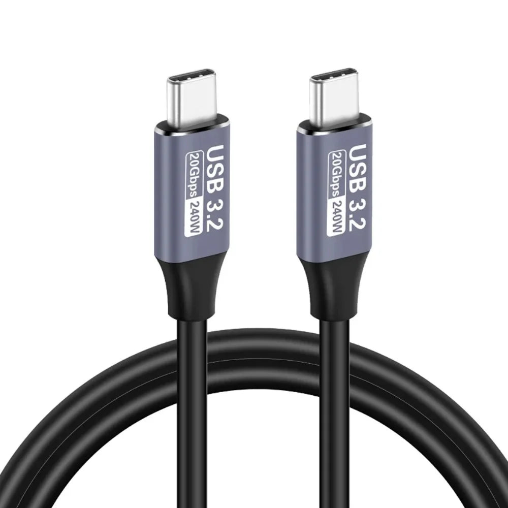 USB 3.2 20Gbps Type-C Cable 240W 5A Fast Charging 4K 60Hz USB-C Cable Qme black 0.2m