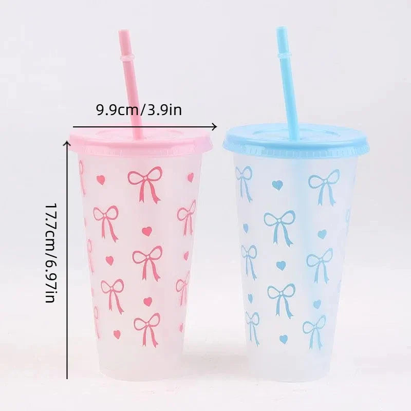 Pink Bow Large Capacity Sippy Cup Water Bottle 700ml Sippy Water Bottle Qme