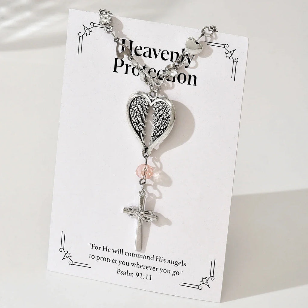 Heart-Shaped Crystal Cross Car Steering Wheel Pendant Car Interior Pendant Qme Silver
