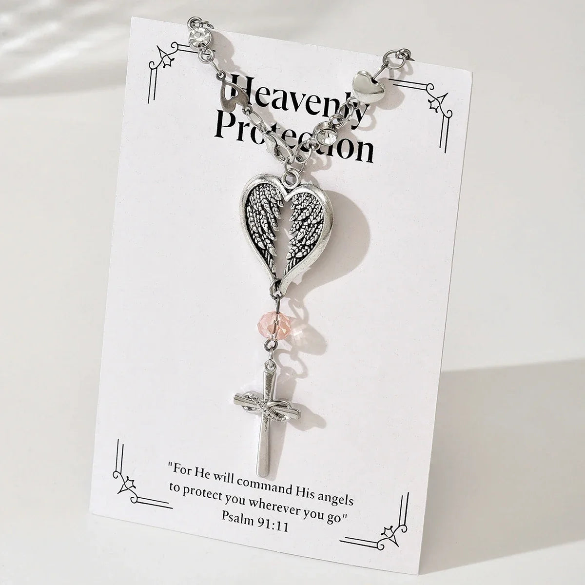 Heart-Shaped Crystal Cross Car Steering Wheel Pendant Car Interior Pendant Qme Silver
