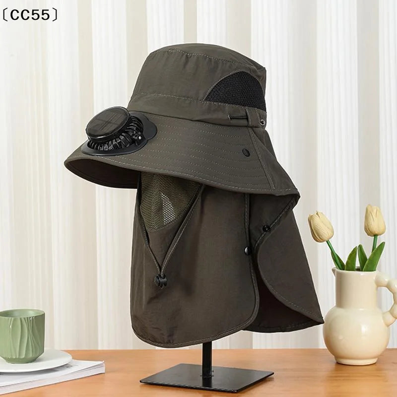 Solar Fan Hat Wide Brim UV Protection Shawl – Outdoor Hat Solar Fan Hat Qst