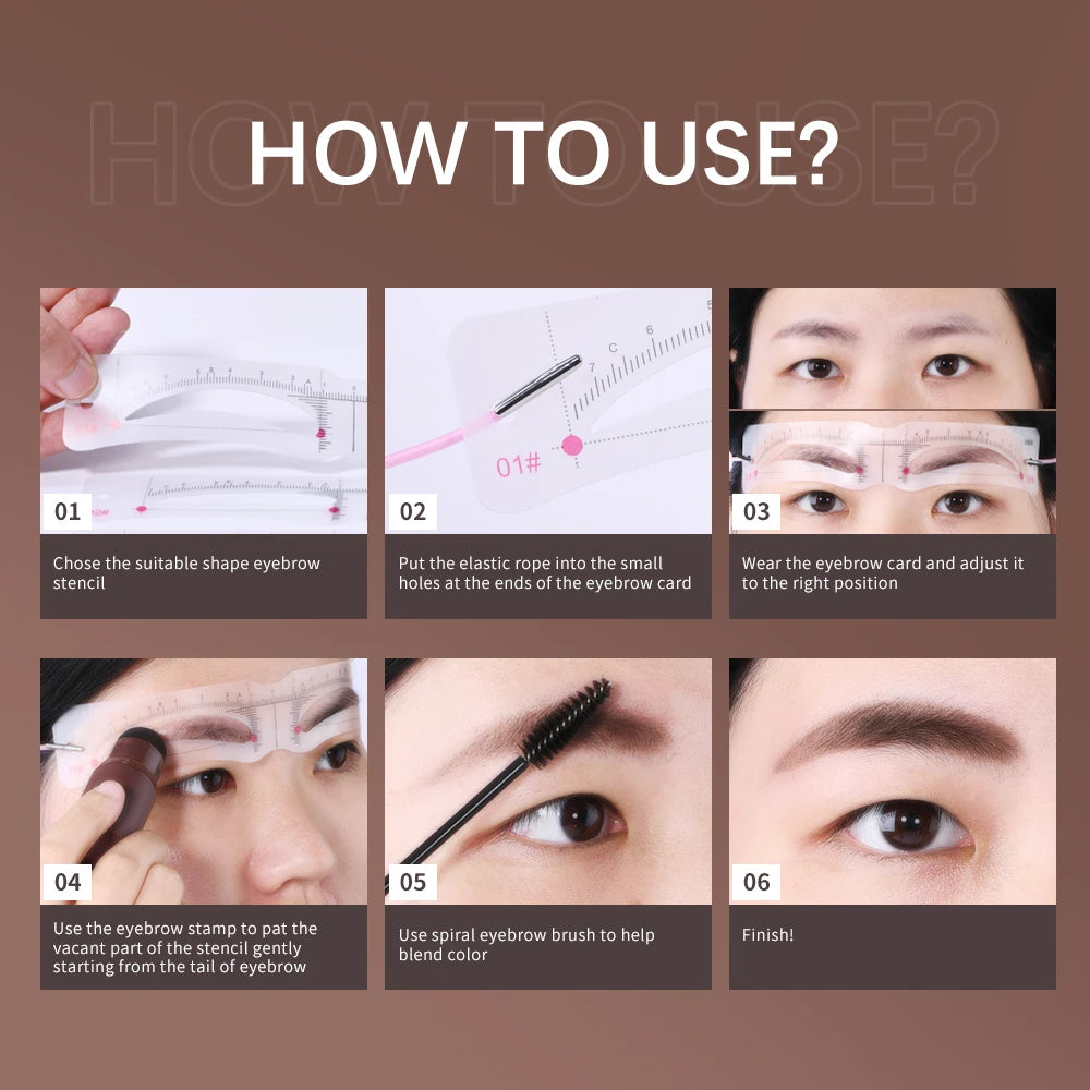 Eyebrow Stamp & Stencil Kit – Waterproof Brow Powder Set Eyebrow Stamp Kit Qst