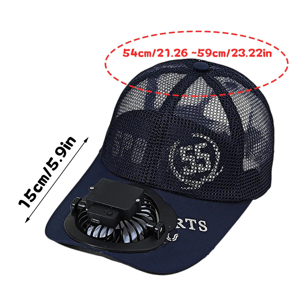 USB Charging Fan Cap – Mesh Breathable Hat for Men & Women USB Fan Cap Qme