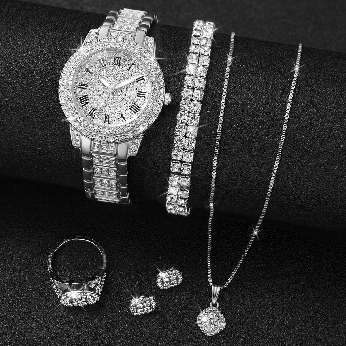 Women's Diamond Roman Dial Square Watch – Silver Steel Strap Women's Fashion Watch Qme