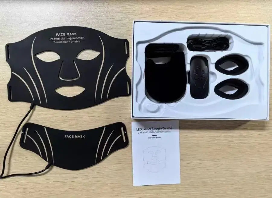 7-Color LED Face & Neck Light Therapy Mask | Skin Rejuvenation LED Therapy Mask Qst Black