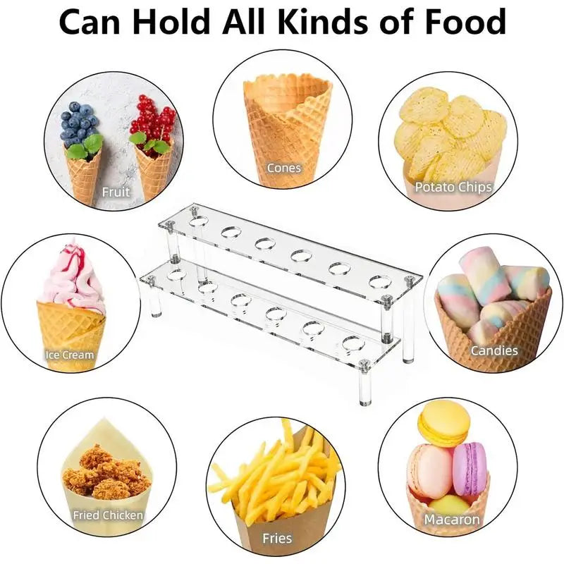 Clear Acrylic Ice Cream Cone Stand – 12-Hole Double-Layer Dessert Display Stand Qst