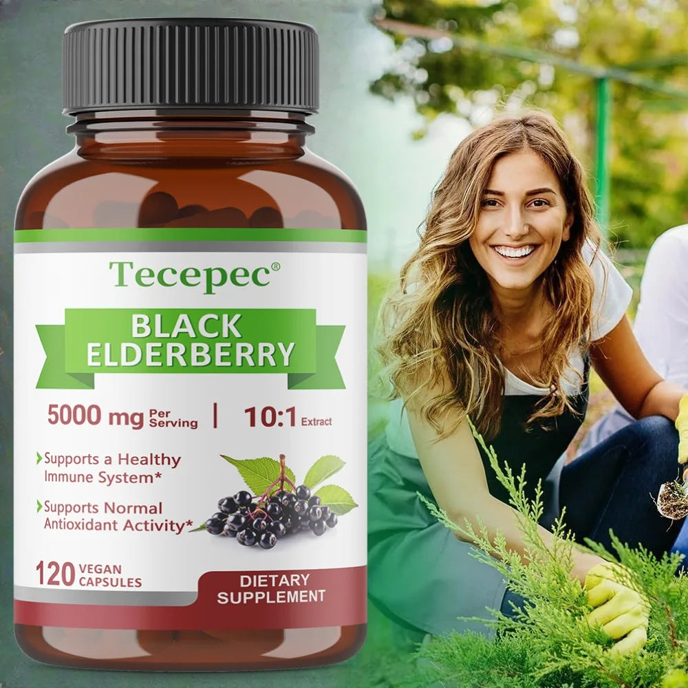 Black Elderberry 5000mg 10:1 Extract – 120 Vegan Capsules Non-GMO Herbal Supplement Qst