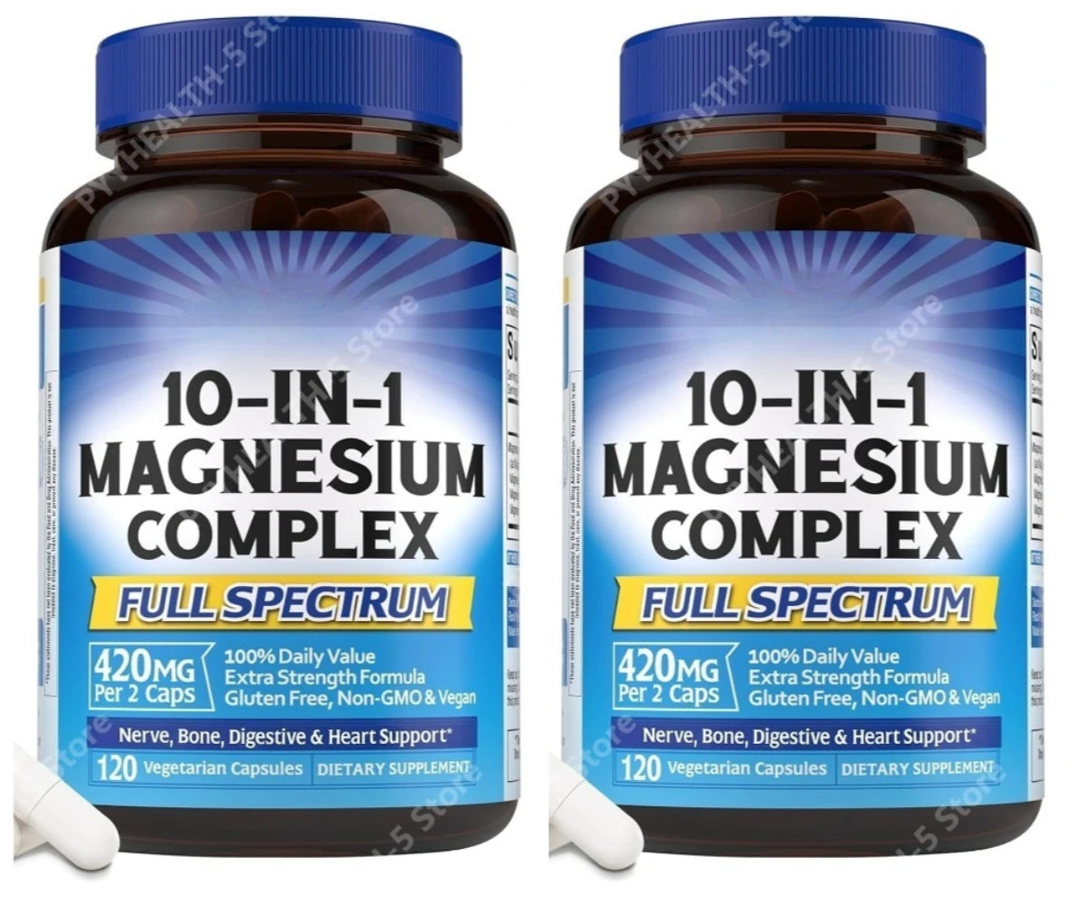 10-in-1 Chelated Magnesium Complex – 120 Capsules | Bone & Heart Magnesium Supplement Qst 240 Count(Pack of 2)