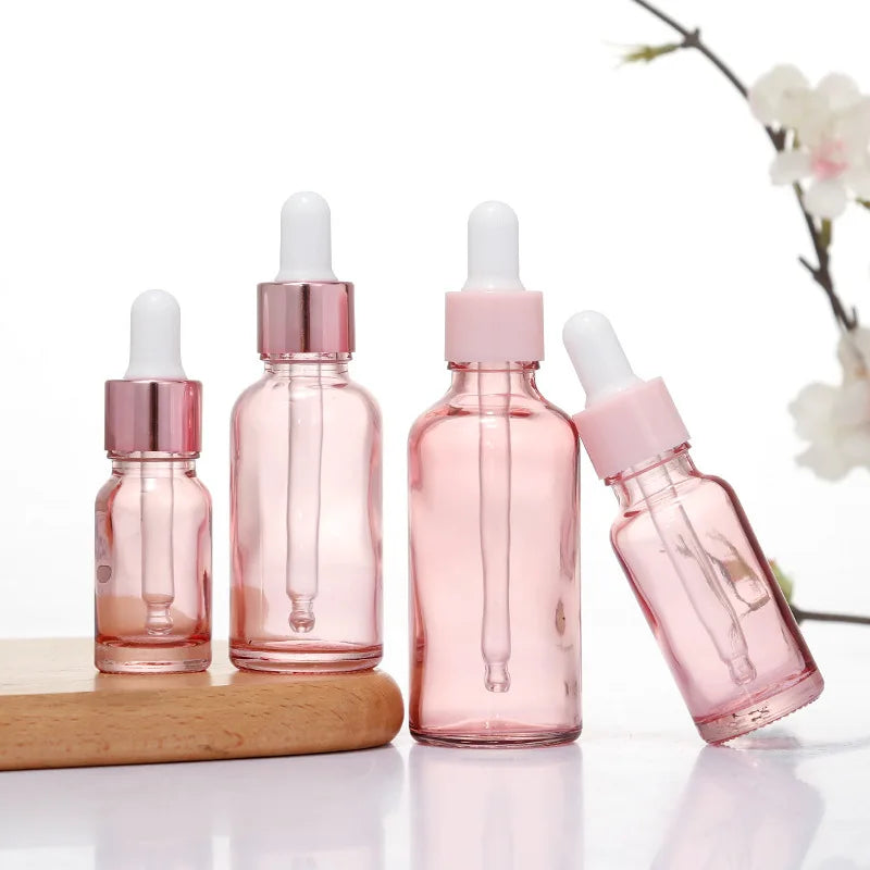 Pink Glass Dropper Bottles Refillable Rose Lid – 10/30/50ml Glass Dropper Bottles Qme