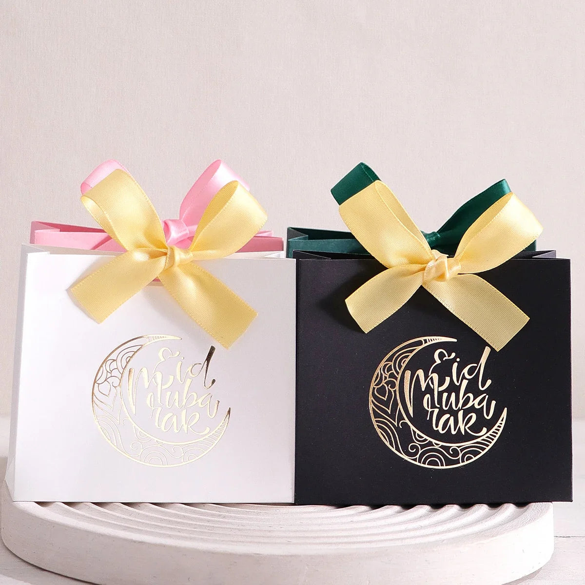 5-Pack Eid Al Adha Gift Boxes – Crescent Moon White & Gold Eid Gift Boxes Qme