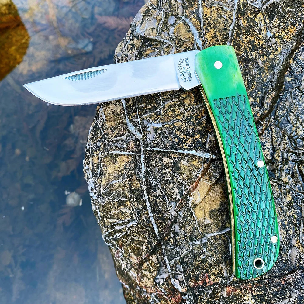 Z.QIAN Trapper Slip Joint Folding Pocket Knife – Bone Handle Folding Pocket Knife Qst green