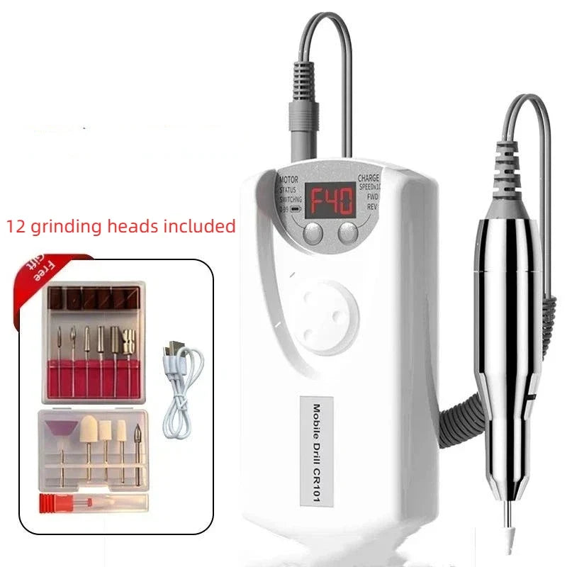 Electric Nail Drill Kit – 12 Heads, 40000 RPM | Rechargeable Electric Nail Drill Qme