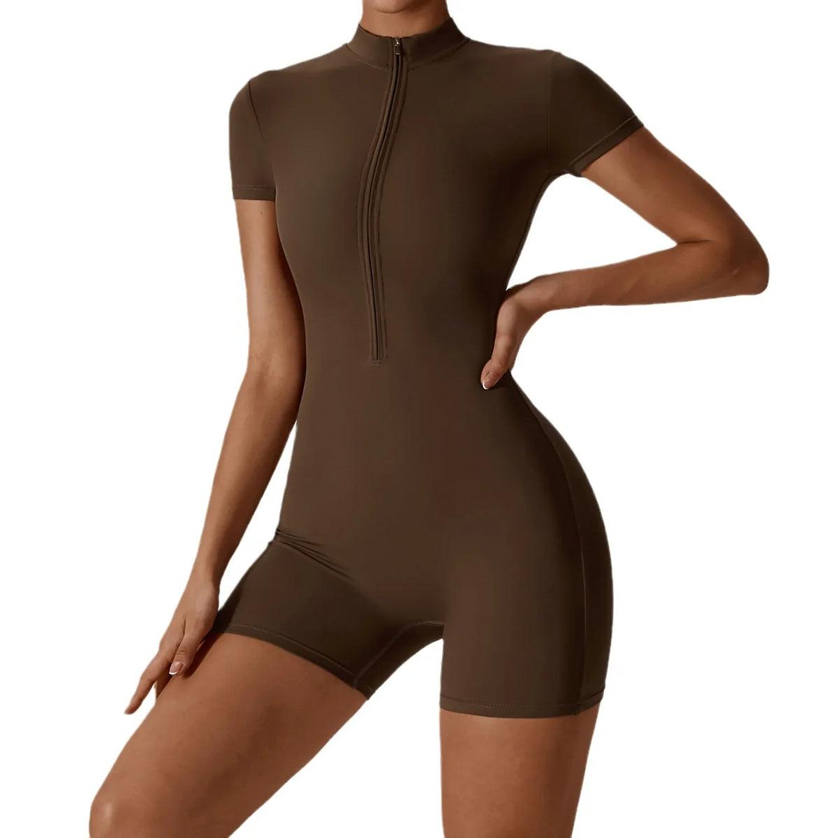 Women's One-Piece Yoga Jumpsuit | Stand Collar Half-Zip Yoga Jumpsuit Qme