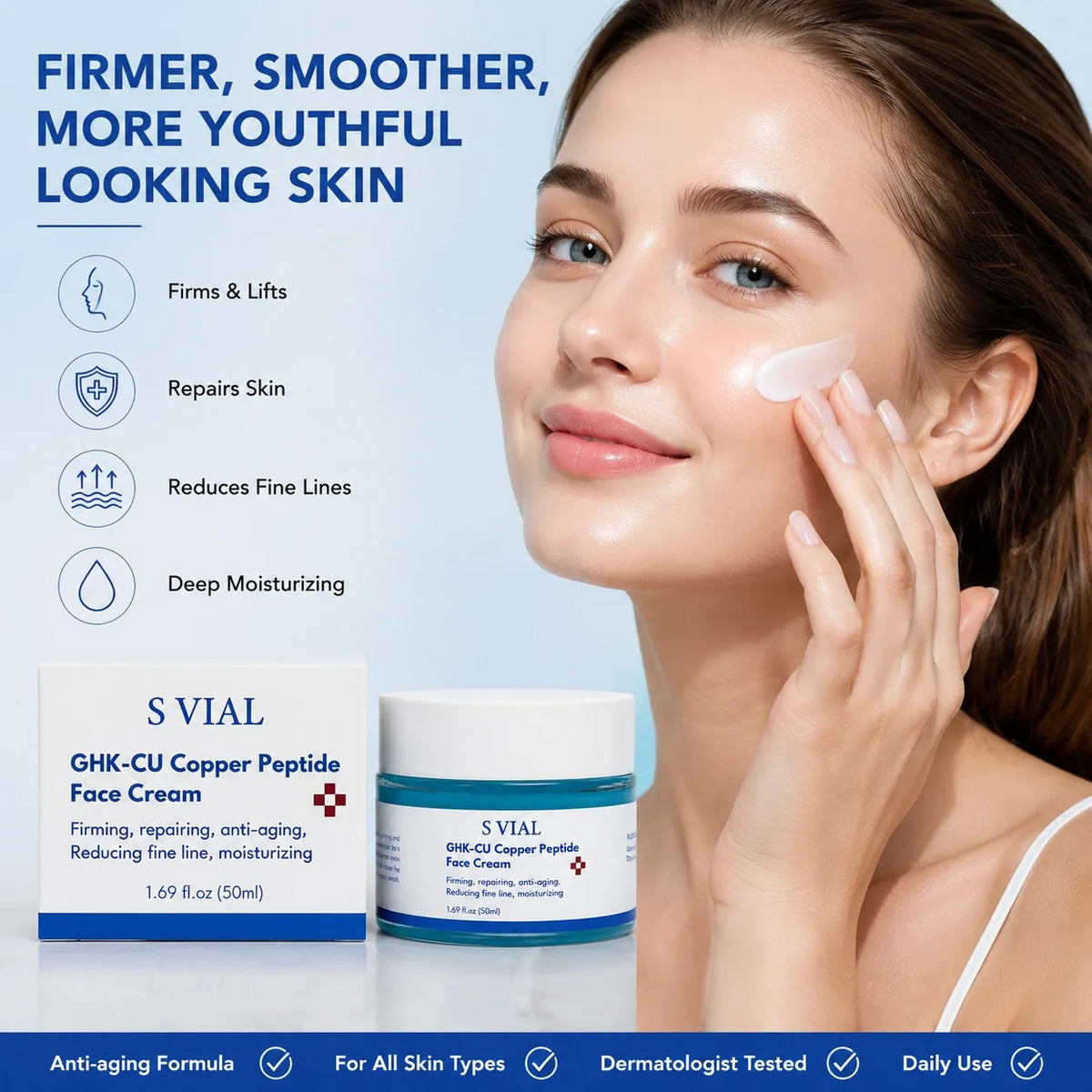 GHK-Cu Copper Peptide Face Cream 50g – Hyaluronic Acid Anti-Wrinkle Face Cream Qst