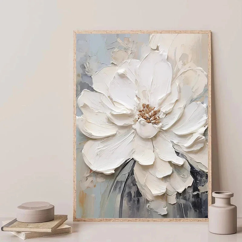 Nordic Abstract White Flower Canvas Wall Art Print | Unframed Canvas Wall Art Qst