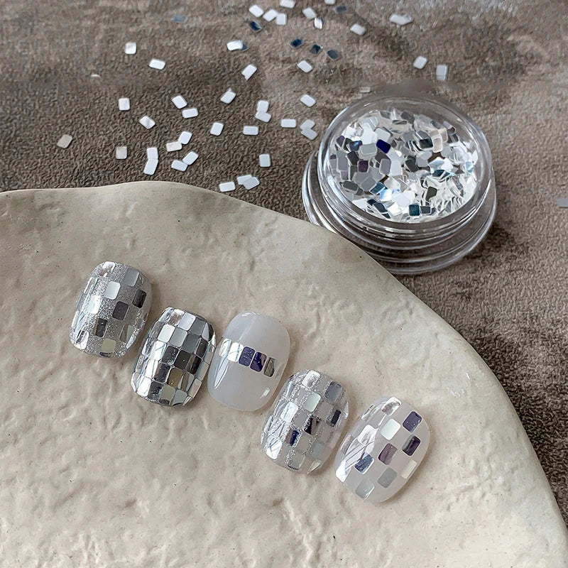 Silver Square Nail Glitter Jar | Minimalist Sparkling Nail Art Nail Art Glitter Qme