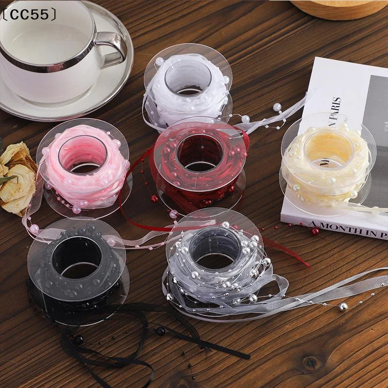 4.5m Pearl Bead Yarn Ribbon – Florist Gift Wrap & Sewing Trim Craft Ribbon Trim Qst