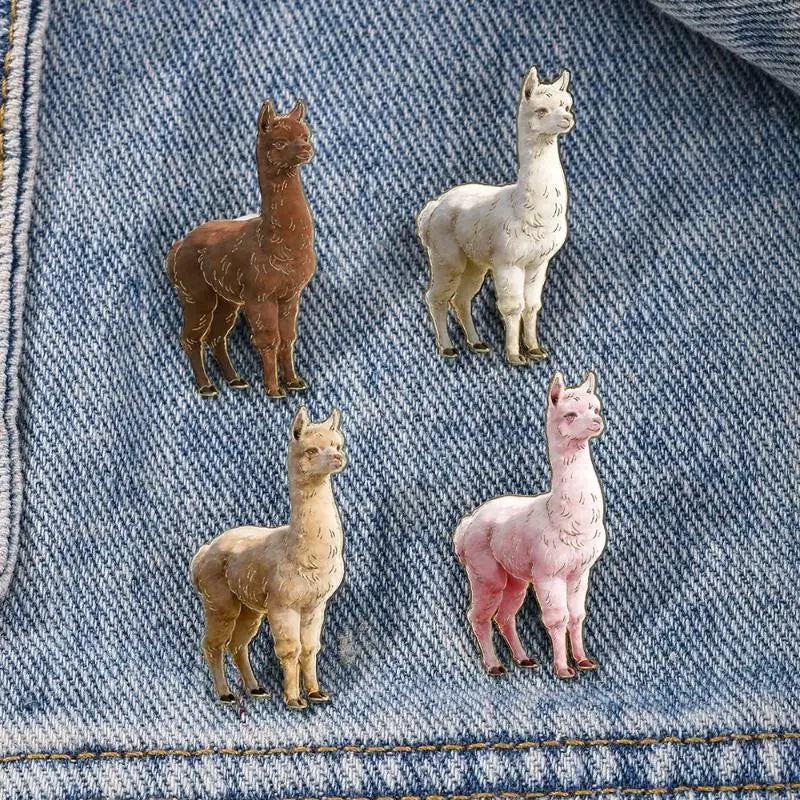 Cute Cartoon Alpaca Lapel Pin – Zinc Alloy Badge, 4 Styles Lapel Pin Badge Qme