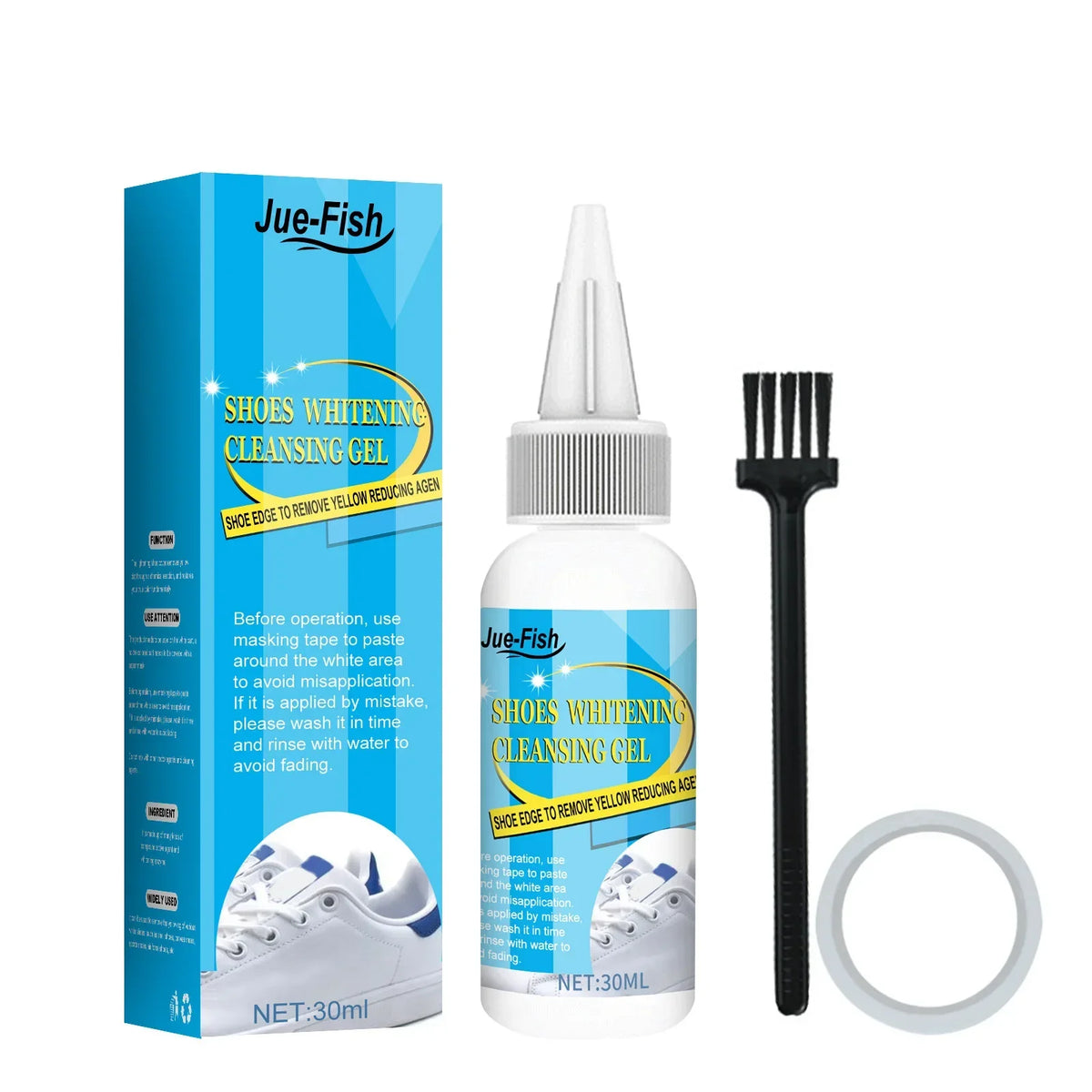 Jue-Fish 30ml White Shoe Cleaning Gel – Sneaker Whitening Kit Shoe Cleaning Gel Qst 30ml kit Boxed