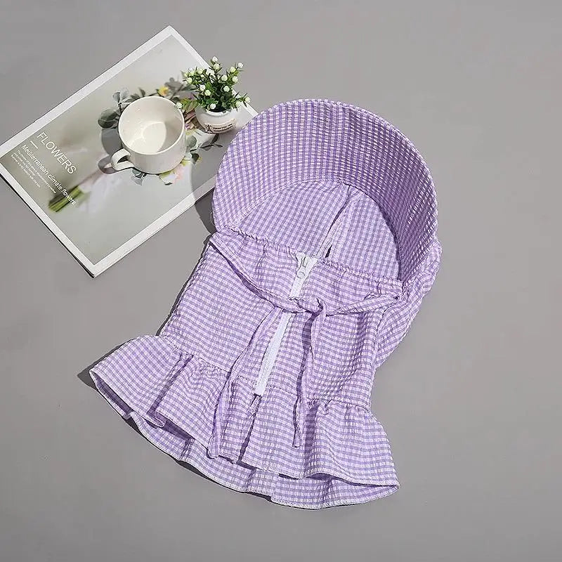 Women's Plaid Sun Hat with Face Mask – Outdoor UV Summer Hat Sun Hat Qst Purple
