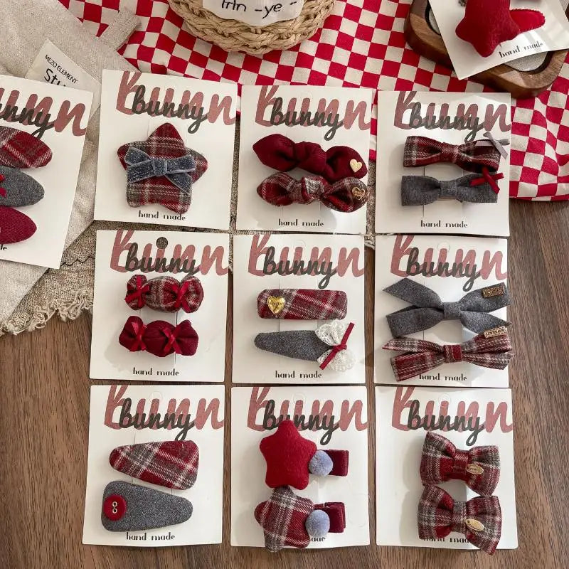 Korean Plaid Bow Hair Clips Set – 2/3 Pcs Barrettes Hair Clips Set Qst