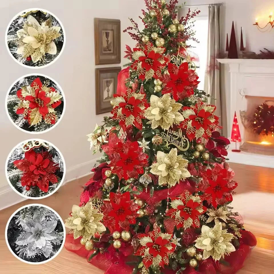Glitter Christmas Artificial Flower Tree Hanging Ornaments Christmas Tree Ornaments Qme