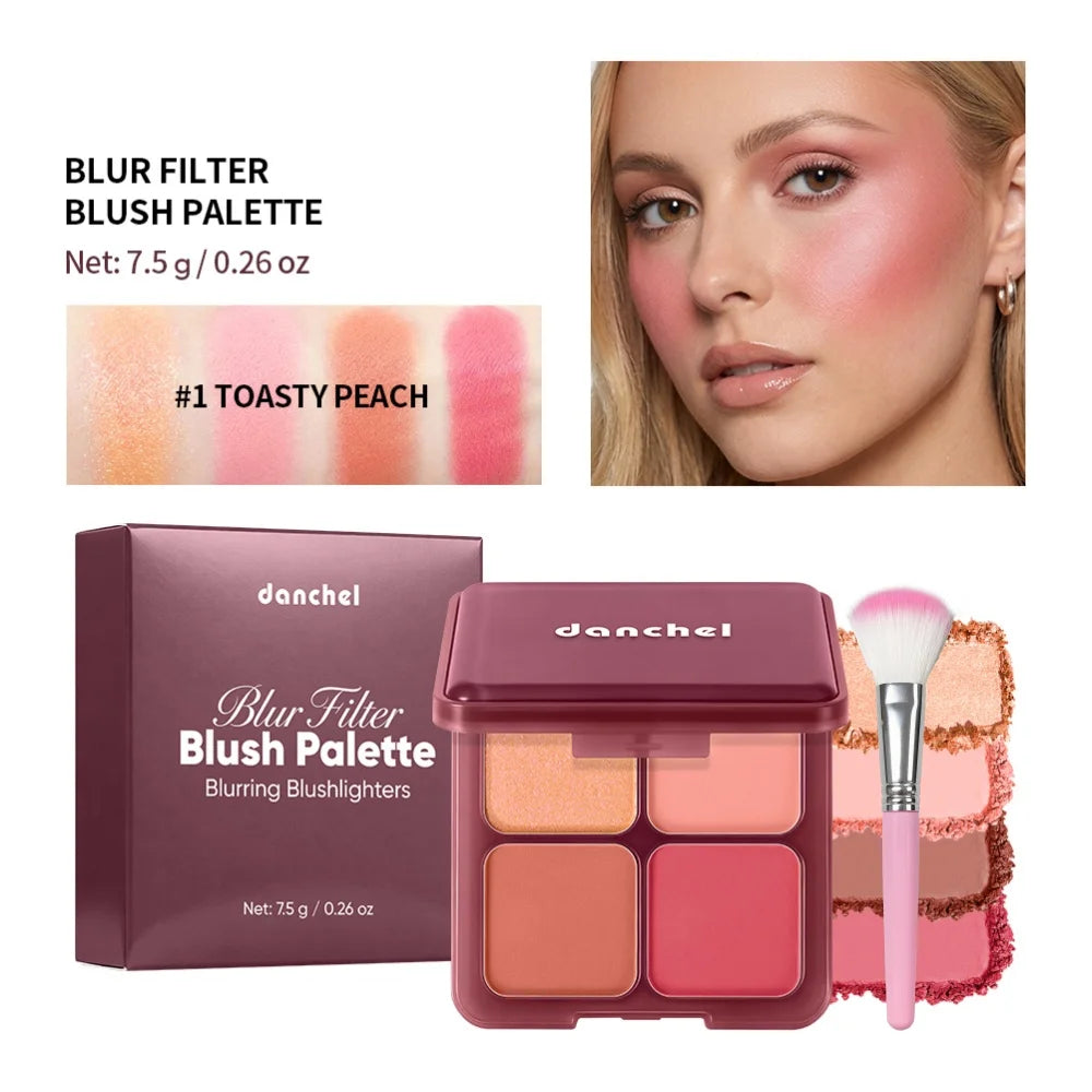 4-Color Blush & Highlighter Palette with Built-In Brush Blush Palette Qst 01