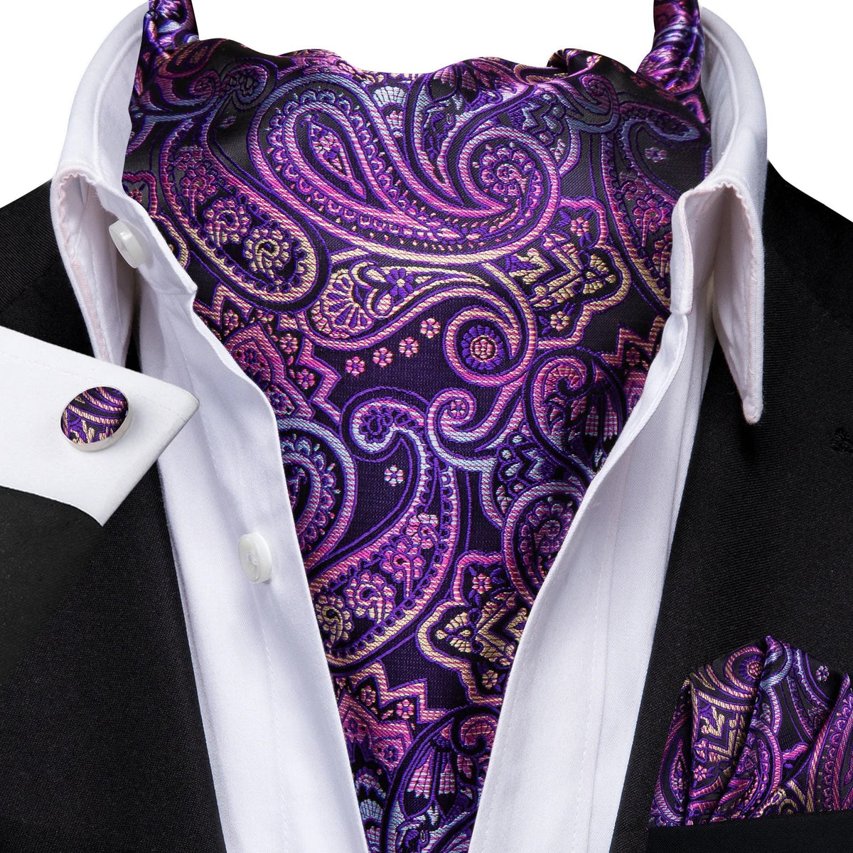 Men's Paisley Cravat Ascot Set with Cufflinks & Handkerchief Cravat Ascot Set Qme LDAS1176