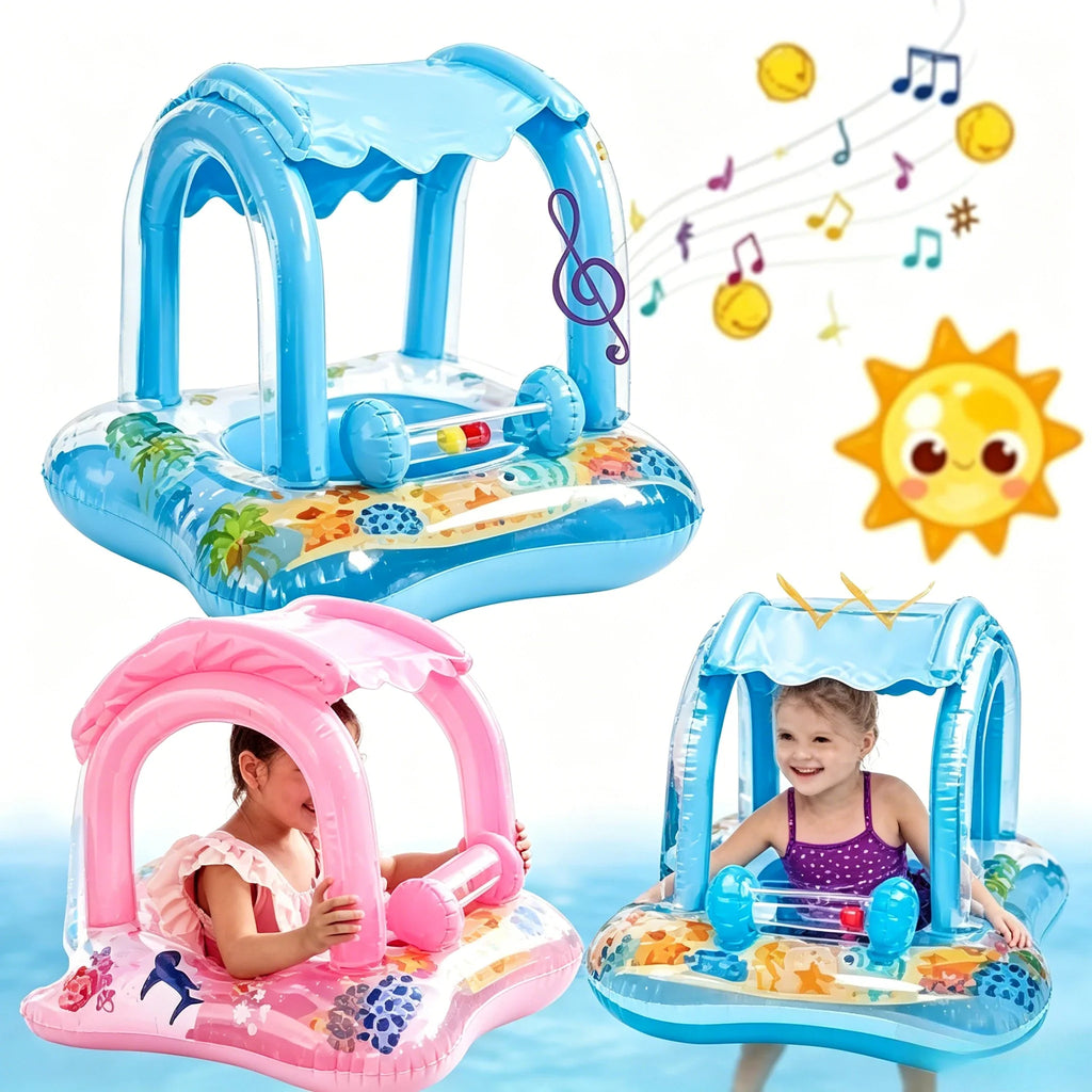 Baby Pool Float with Sun Canopy – Inflatable Toddler Swim Toy Inflatable Pool Float Qme