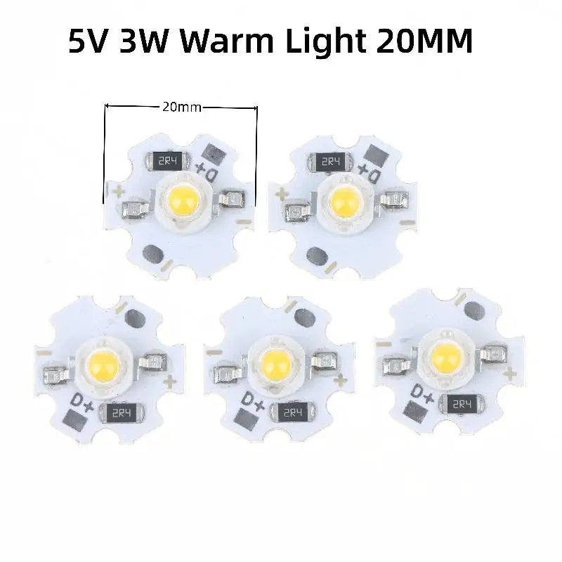 5-Pack LED Lamp Boards 1W 3W Spotlight Bulbs 5V 12V Warm White LED Lamp Board Qme Warm 5V 3W 5pcs