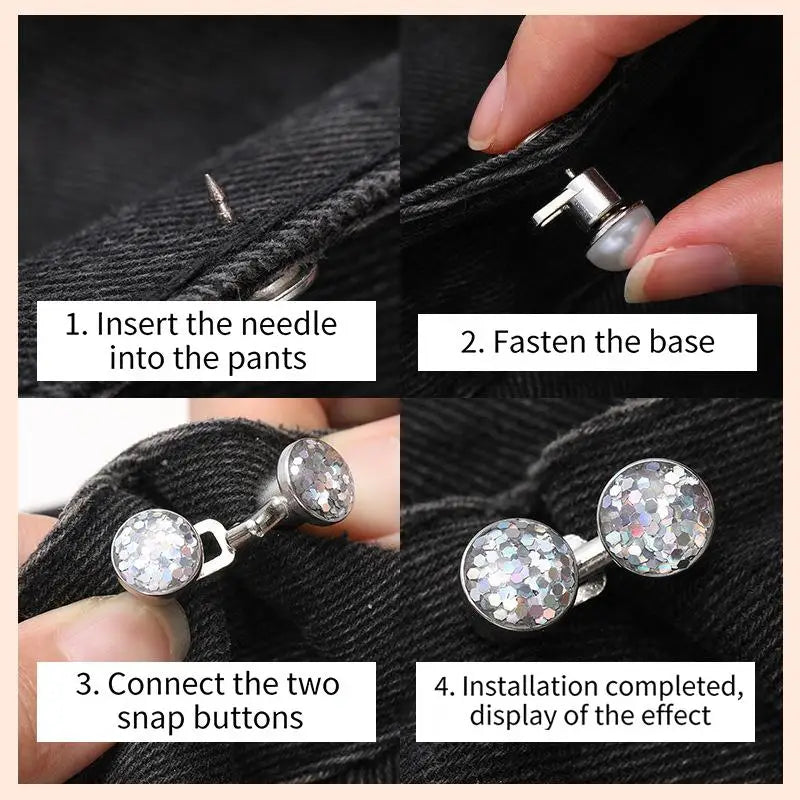 Rhinestone Pearl Adjustable Jean Waist Buckle Buttons – 4 Colors Waist Buckle Clip Qme
