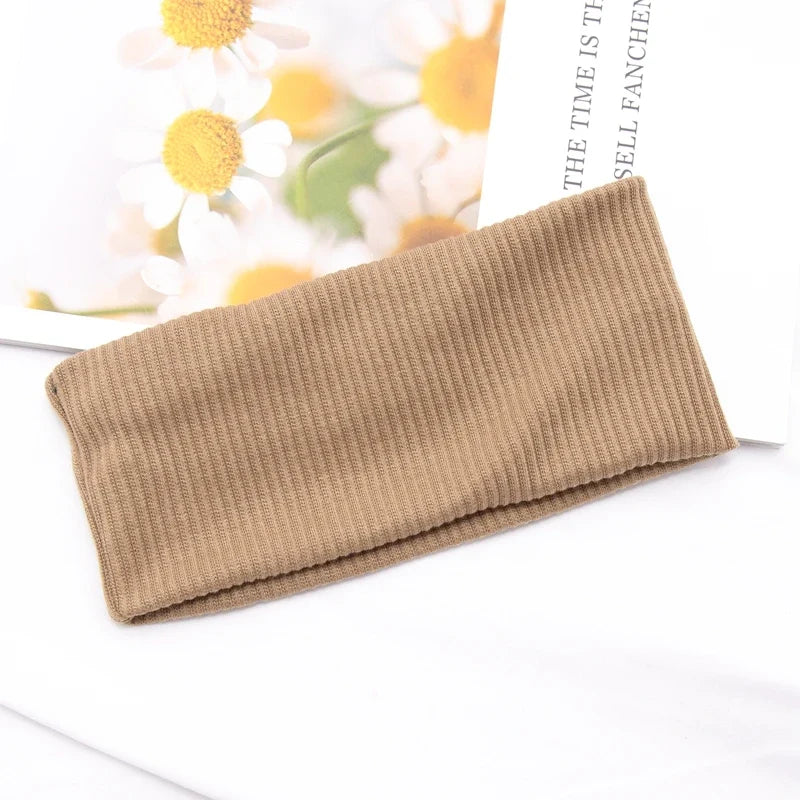 Women's Cotton Wide Turban Twisted Knotted Headband – 11 Colors Turban Headband Qme khaki