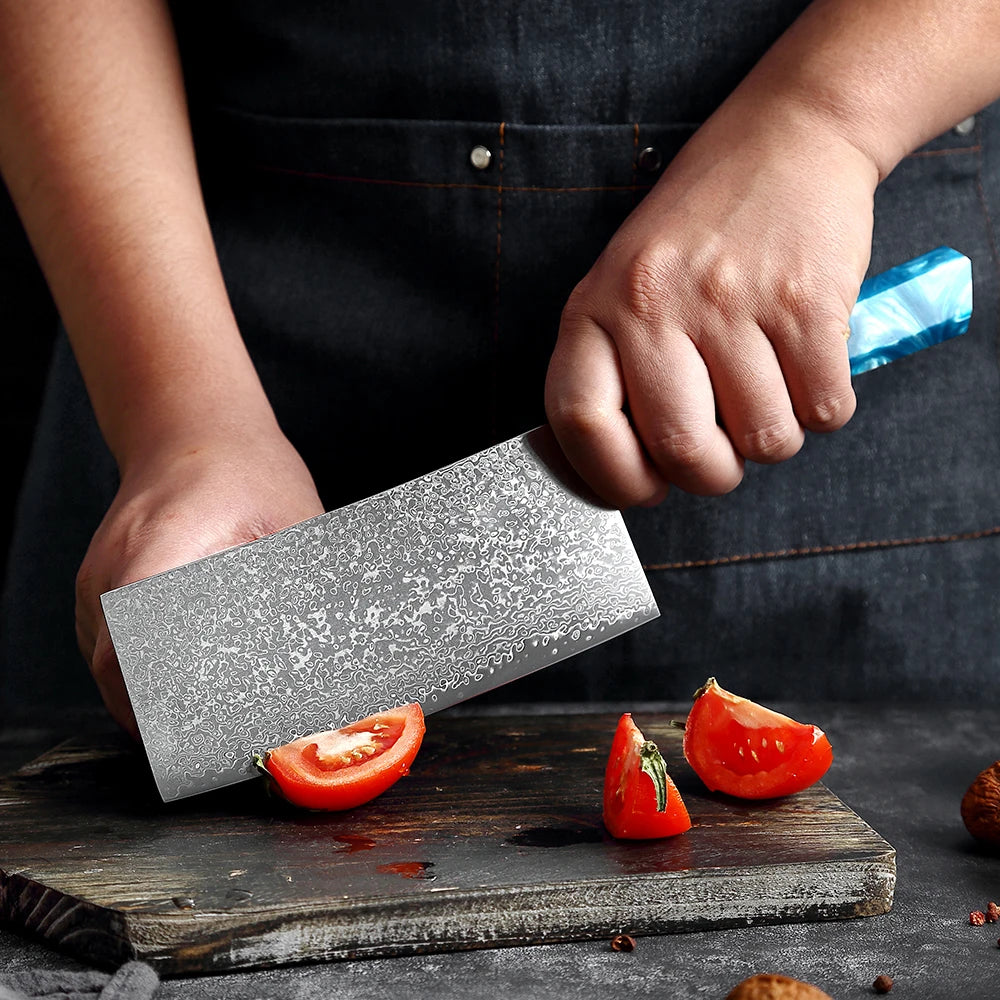 XITUO 7" Damascus Steel Chinese Cleaver Knife – Hand-Forged Damascus Cleaver Knife Qst