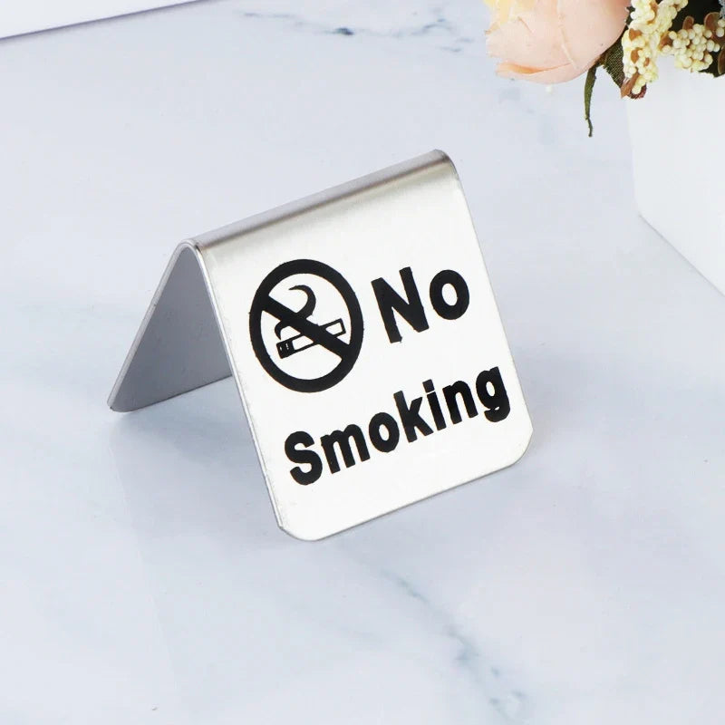 No Smoking Tabletop Sign | Double-Sided Stainless Steel Plaque Tabletop Warning Sign Qme