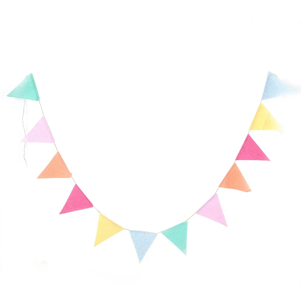 Multicolor Double-Sided Bunting Pennants – Cotton Linen Wedding Flags Party Bunting Flags Qme