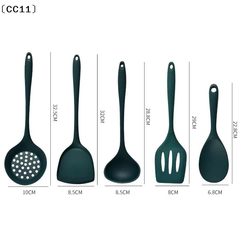 5-Piece Silicone Kitchen Utensil Set – Spoon, Spatula & Colander Silicone Utensil Set Qme