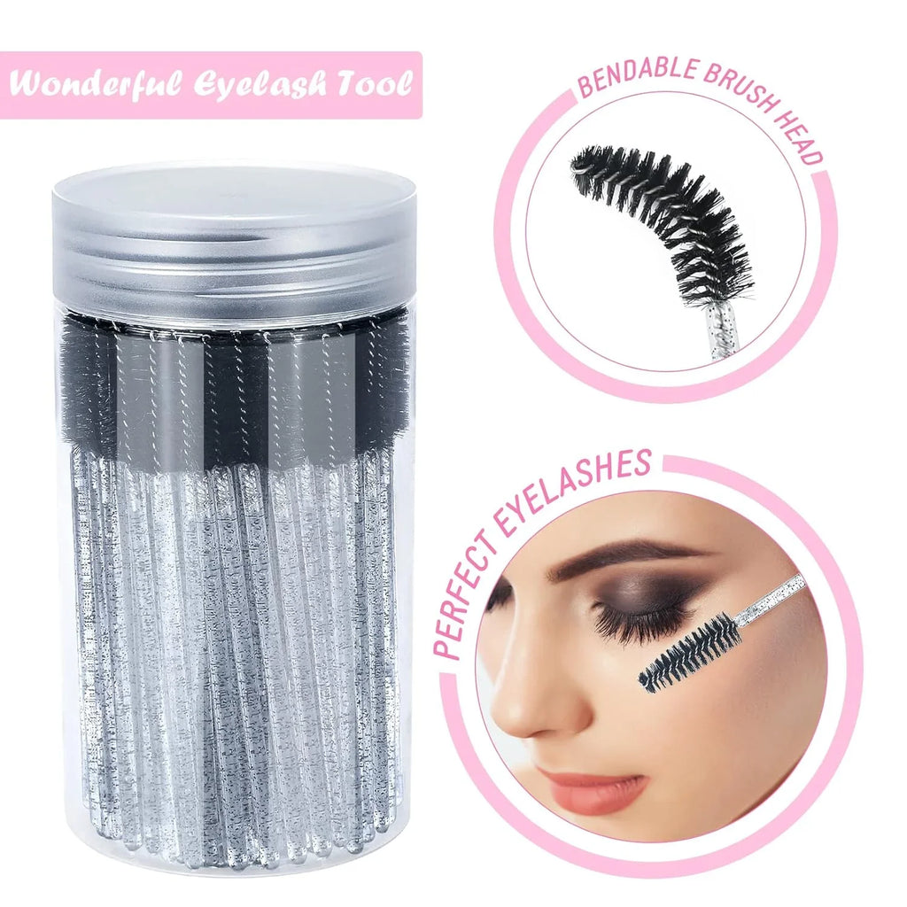 Disposable Mascara Wands & Eyebrow Spoolie Brushes 50Pcs Makeup Brush Set Qme black