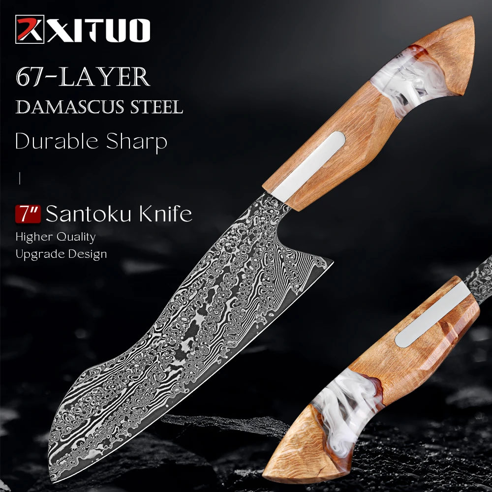 XITUO 7-Inch Damascus Santoku Knife – Sharp Pro Kitchen Knife Santoku Kitchen Knife Qst Santoku Knife