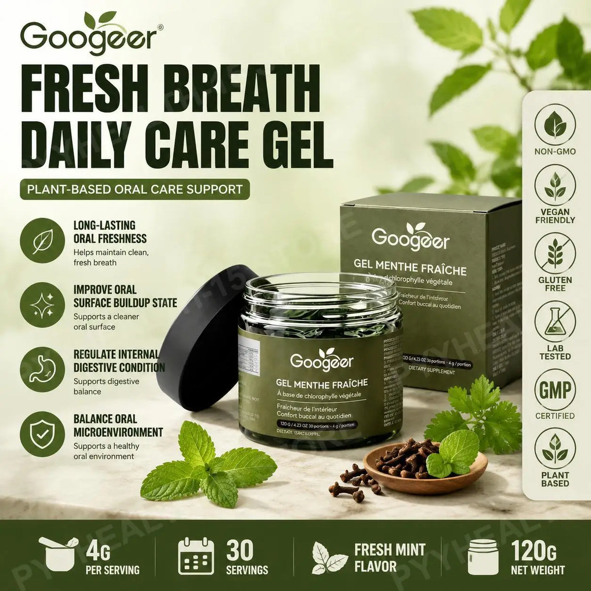 Googeer Green Tea Oral Gel – Fresh Breath, 30 Servings Oral Freshness Gel Qst