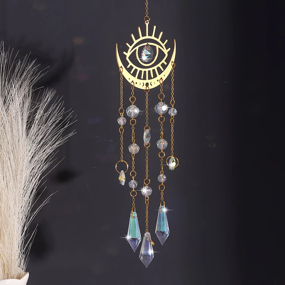 Golden Flame Moon Crystal Pendant Sunlight Catcher Garden Crystal Sunlight Catcher Qme